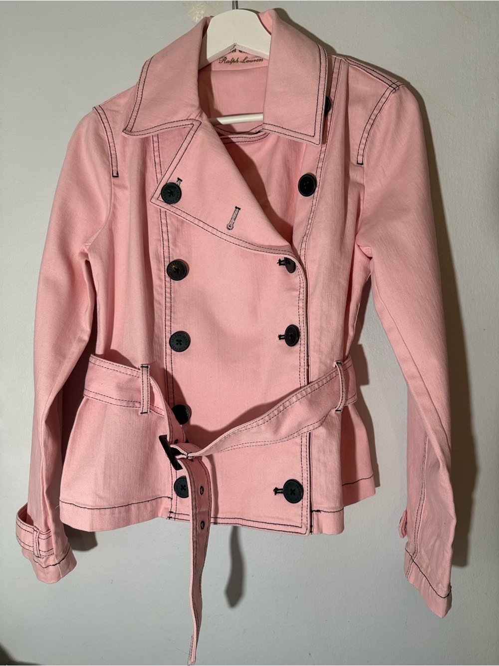 Ralph Lauren Pink Double-Breasted Trench Jacket size petite medium